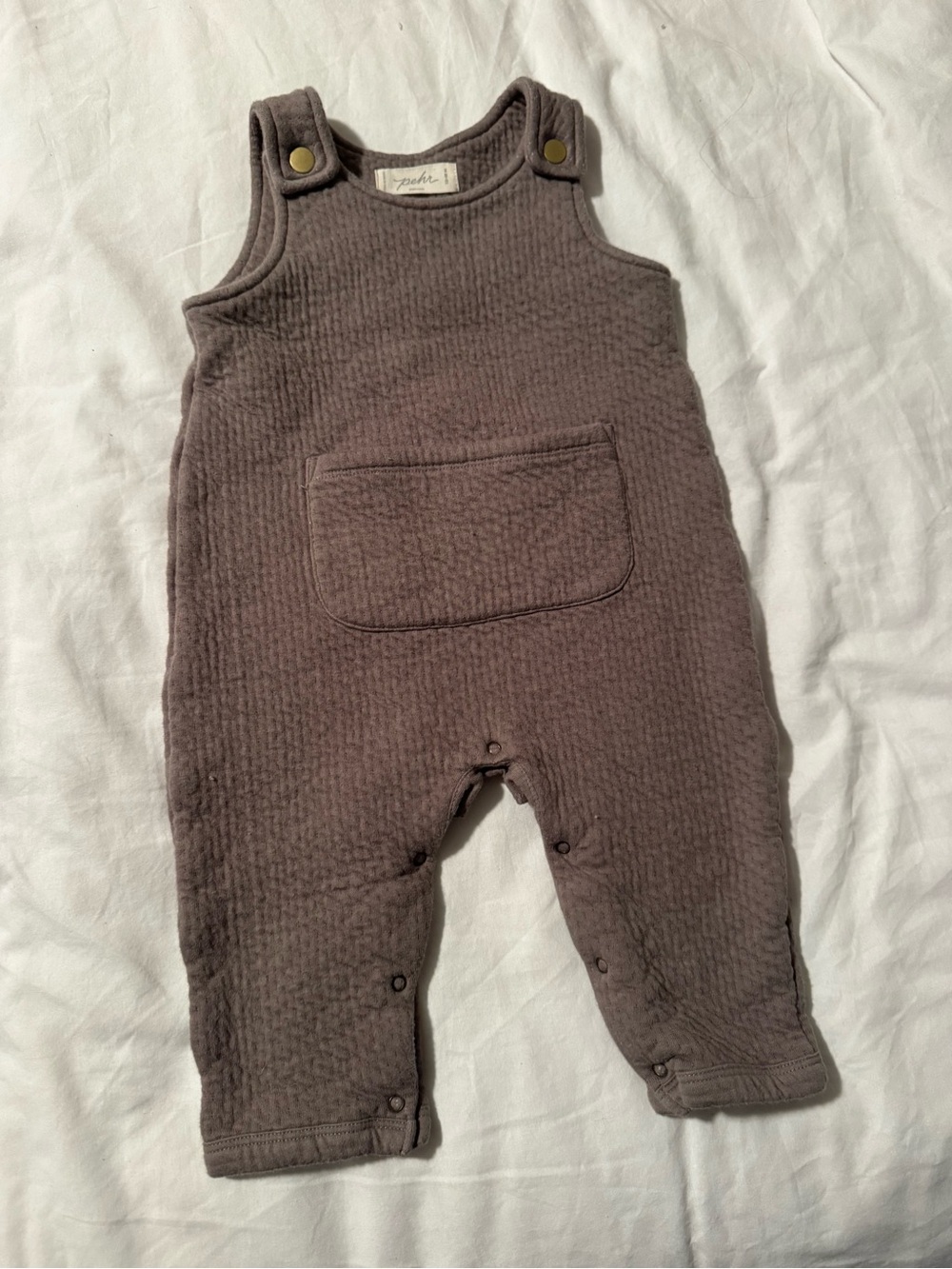 Taupe/Grey Quilted Baby Overalls with Front Pocket